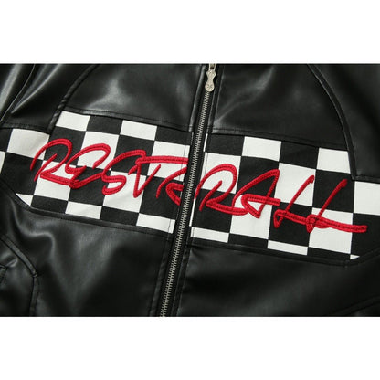 Black and White Checkered Leather Jacket - Thrashink