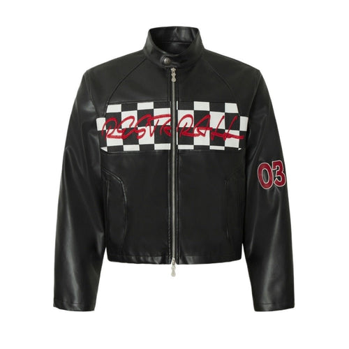 Black and White Checkered Leather Jacket - Thrashink