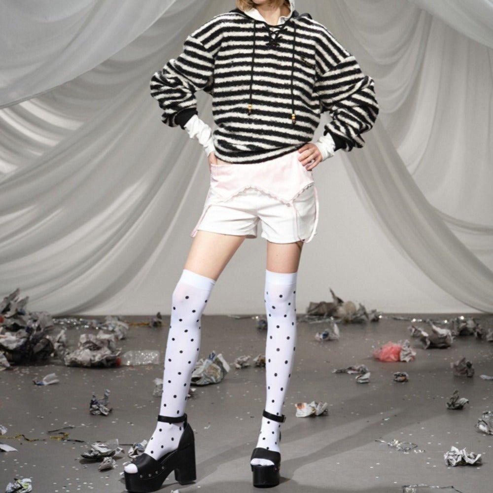 Black and White Striped Thick Terry Hoodie - Thrashink