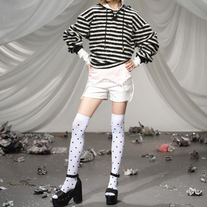 Black and White Striped Thick Terry Hoodie - Thrashink