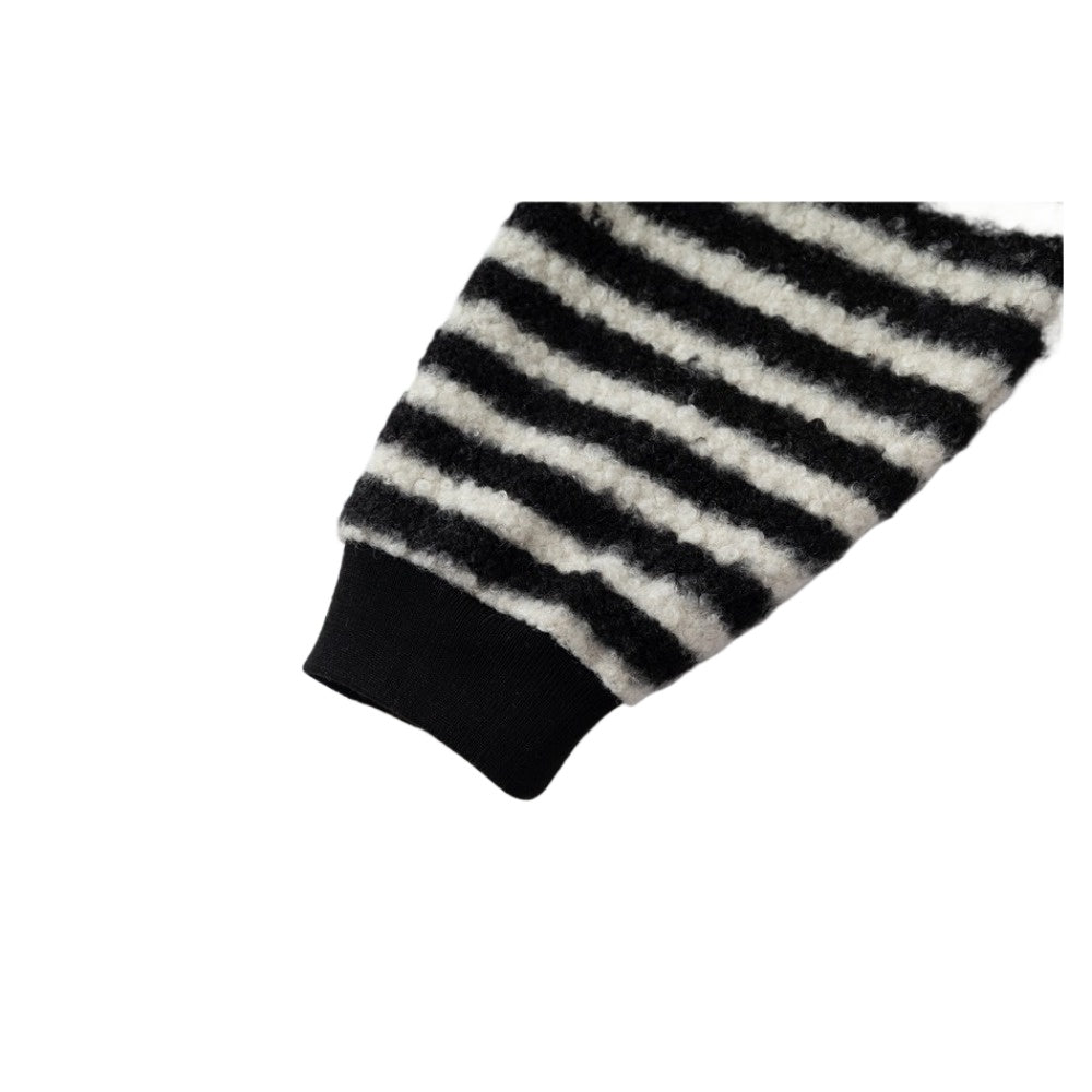 Black and White Striped Thick Terry Hoodie - Thrashink