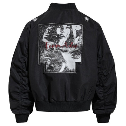 Black Artistic Portrait Bomber Jacket - Thrashink