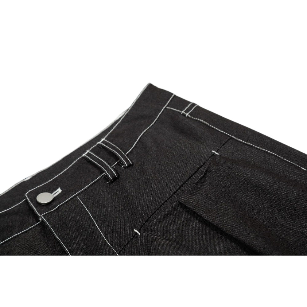 Black Contrast Stitch Wide - Leg Jeans - Thrashink