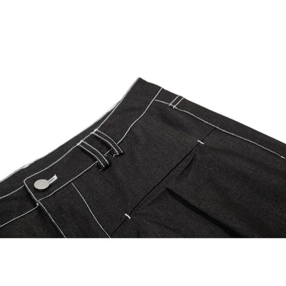 Black Contrast Stitch Wide - Leg Jeans - Thrashink