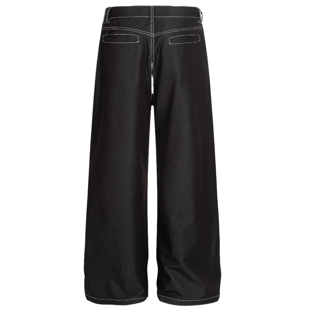 Black Contrast Stitch Wide - Leg Jeans - Thrashink