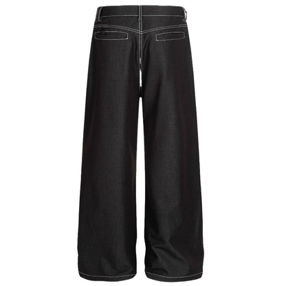 Black Contrast Stitch Wide - Leg Jeans - Thrashink