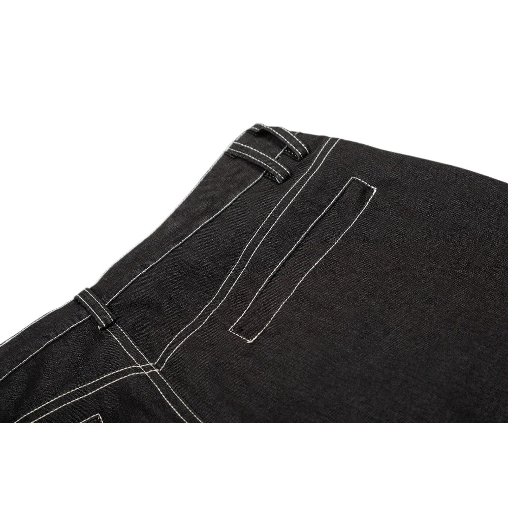 Black Contrast Stitch Wide - Leg Jeans - Thrashink