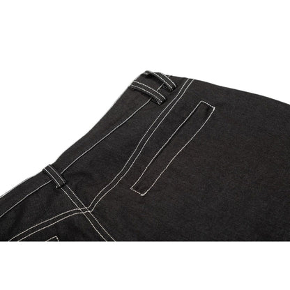 Black Contrast Stitch Wide - Leg Jeans - Thrashink