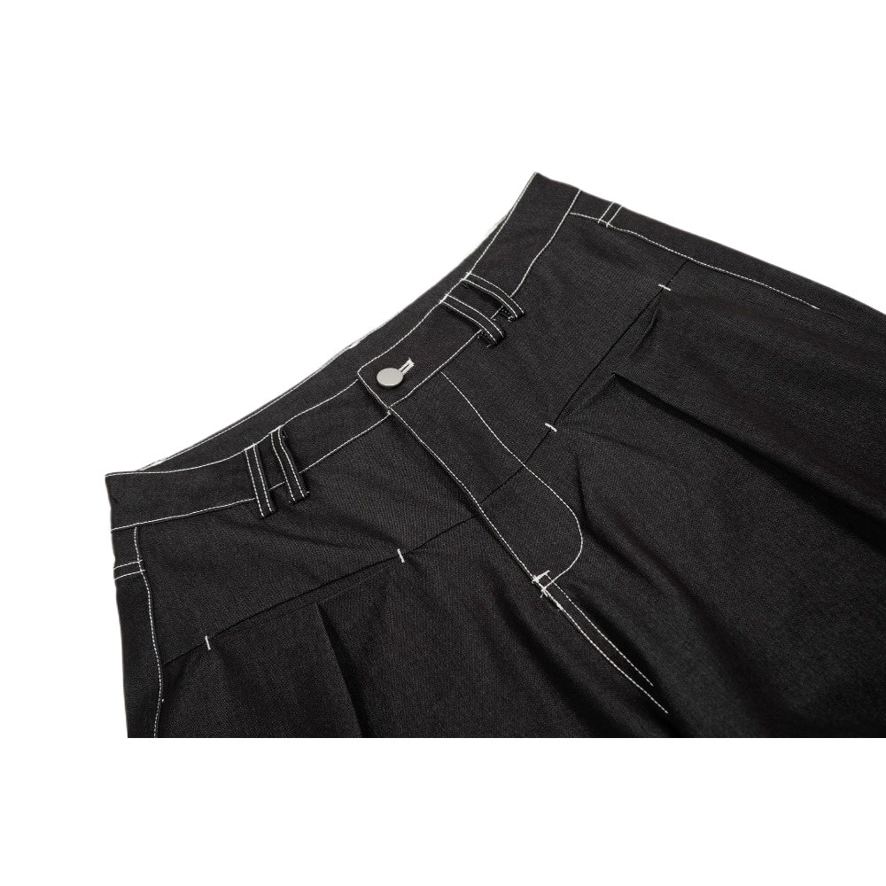 Black Contrast Stitch Wide - Leg Jeans - Thrashink