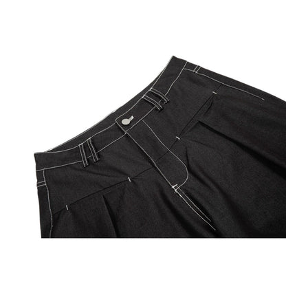 Black Contrast Stitch Wide - Leg Jeans - Thrashink