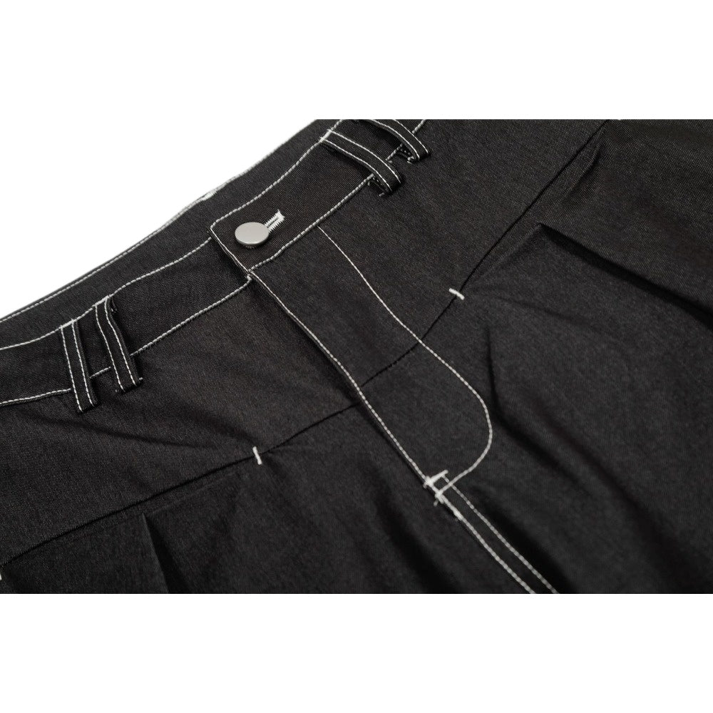 Black Contrast Stitch Wide - Leg Jeans - Thrashink