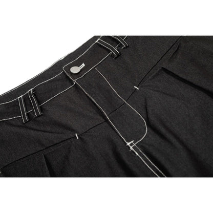 Black Contrast Stitch Wide - Leg Jeans - Thrashink