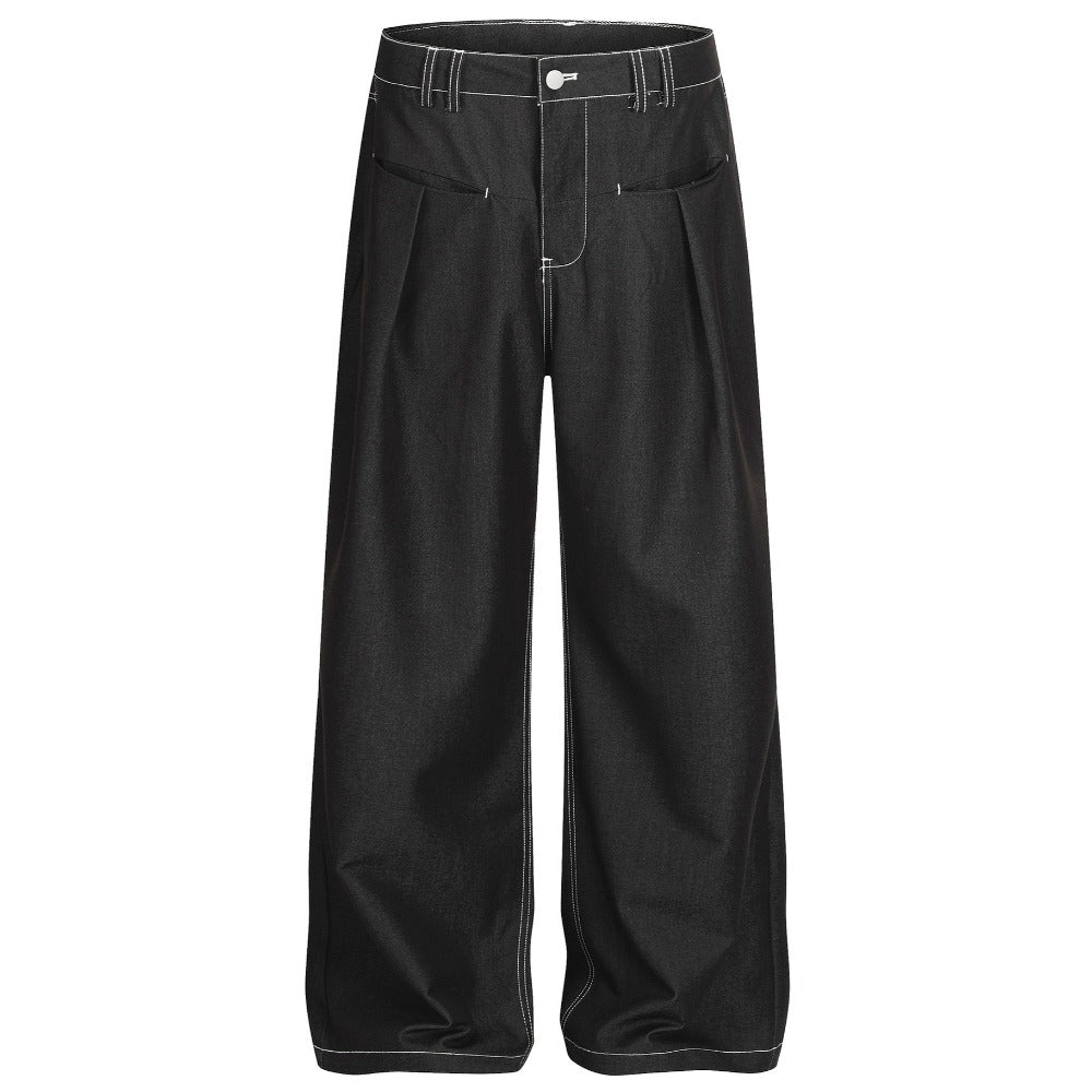 Black Contrast Stitch Wide - Leg Jeans - Thrashink
