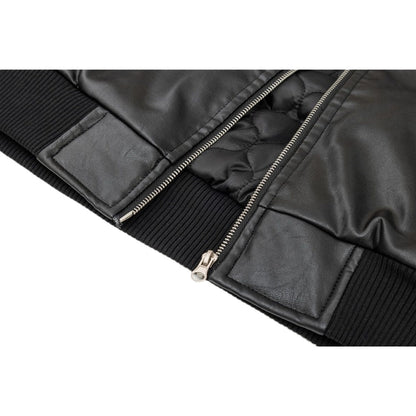 Black Fur - Trimmed Hooded Bomber Jacket - Thrashink