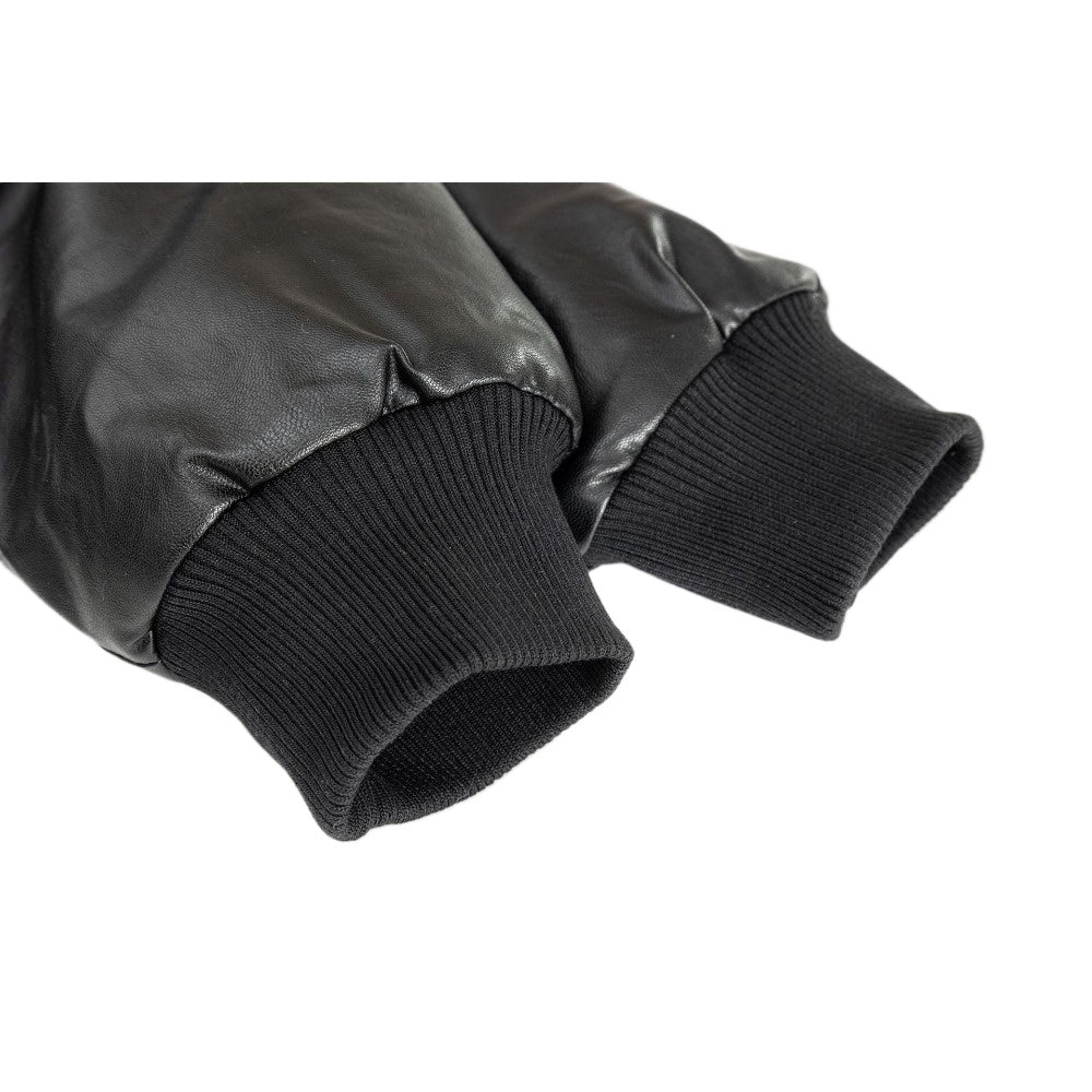 Black Fur - Trimmed Hooded Bomber Jacket - Thrashink