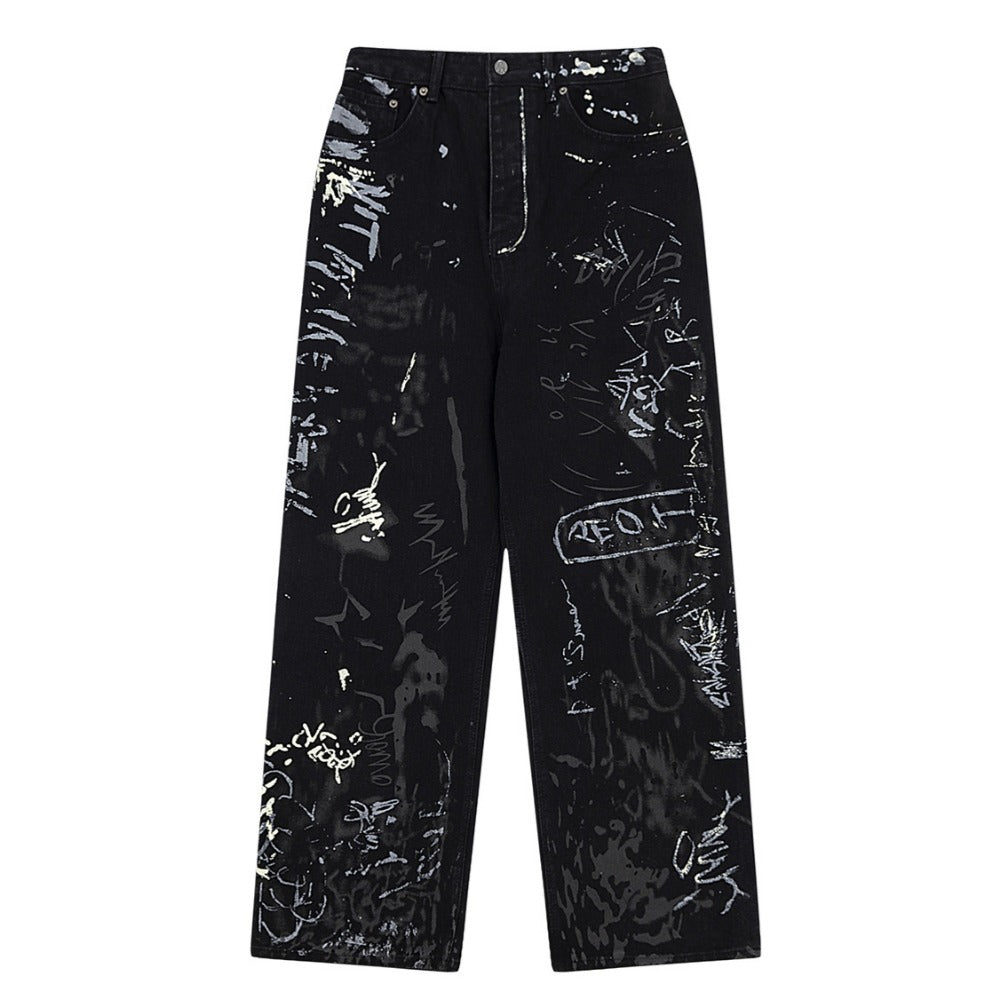Black Graffiti Print Jeans - Thrashink