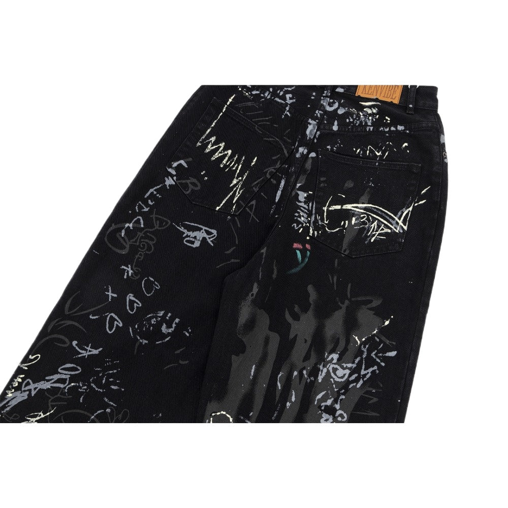 Black Graffiti Print Jeans - Thrashink