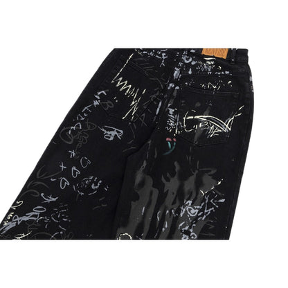 Black Graffiti Print Jeans - Thrashink