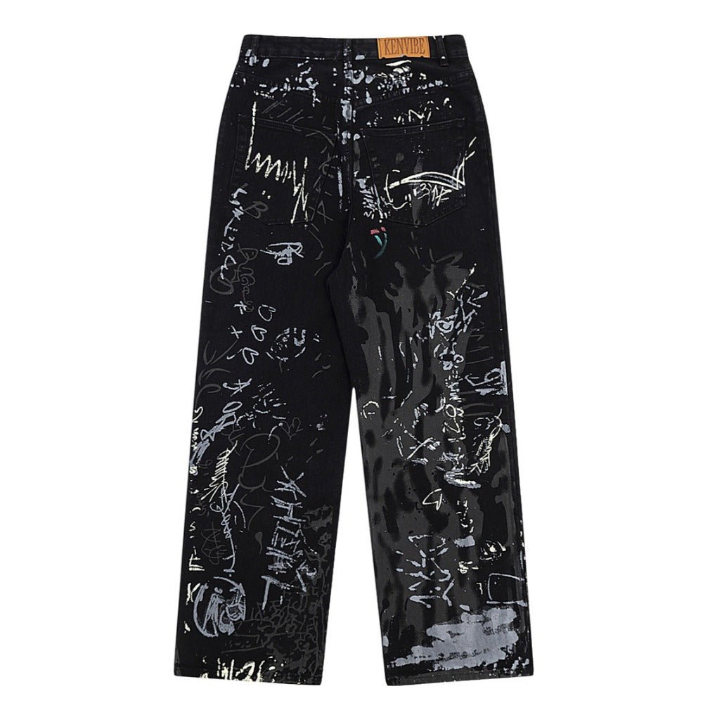 Black Graffiti Print Jeans - Thrashink