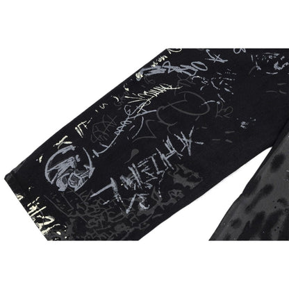 Black Graffiti Print Jeans - Thrashink