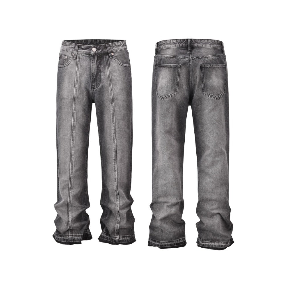 Black Gray Distressed Flared Jeans - Thrashink