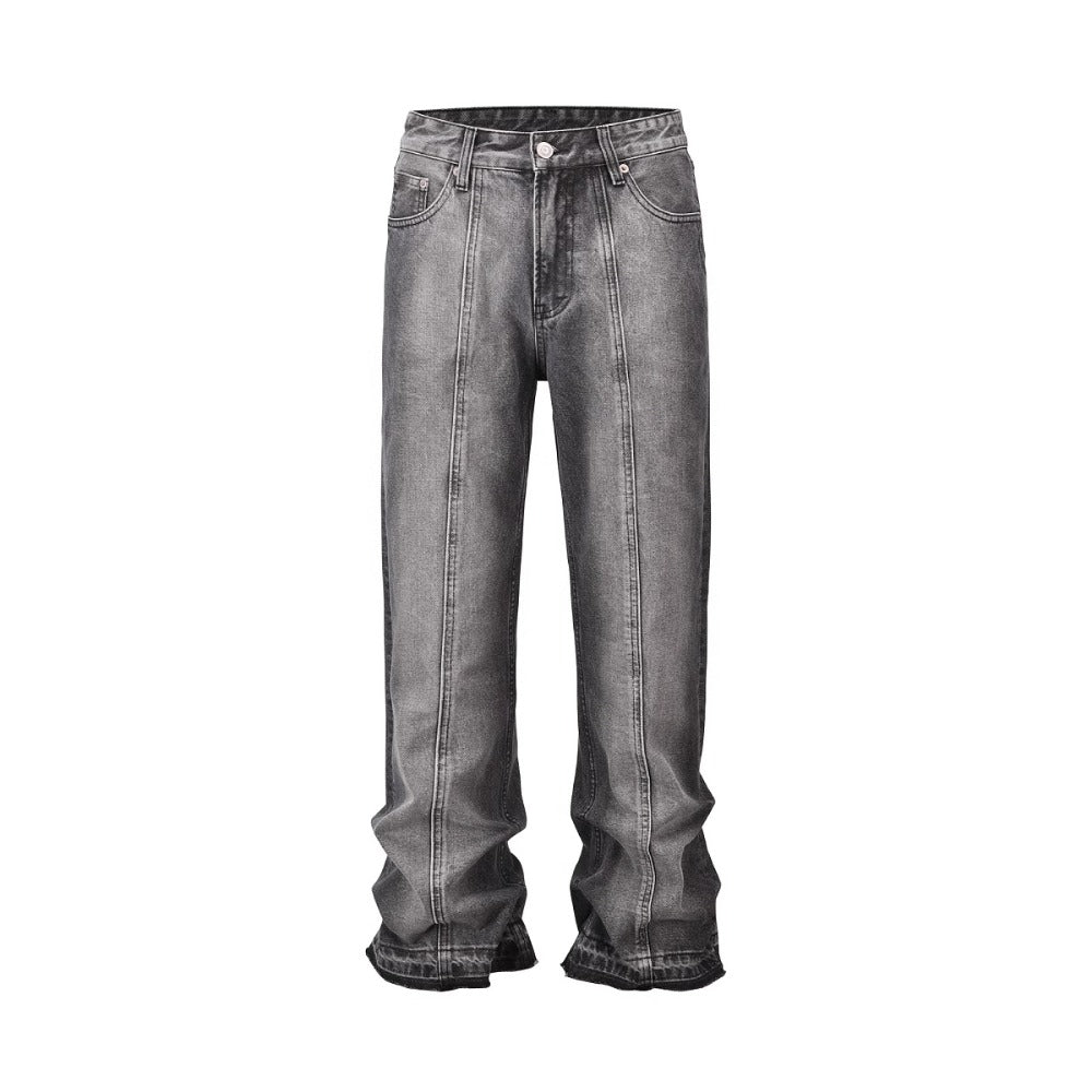 Black Gray Distressed Flared Jeans - Thrashink