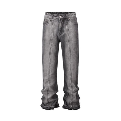 Black Gray Distressed Flared Jeans - Thrashink