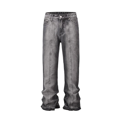 Black Gray Distressed Flared Jeans - Thrashink
