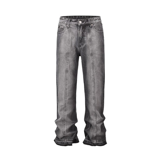 Black Gray Distressed Flared Jeans - Thrashink