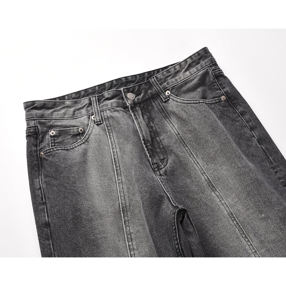 Black Gray Distressed Flared Jeans - Thrashink
