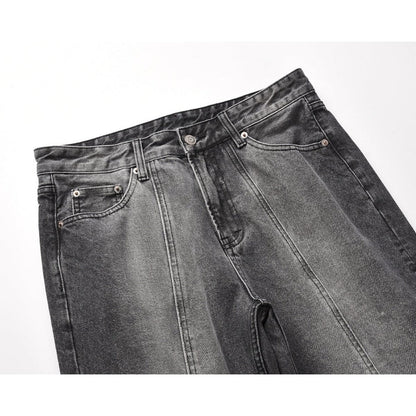 Black Gray Distressed Flared Jeans - Thrashink