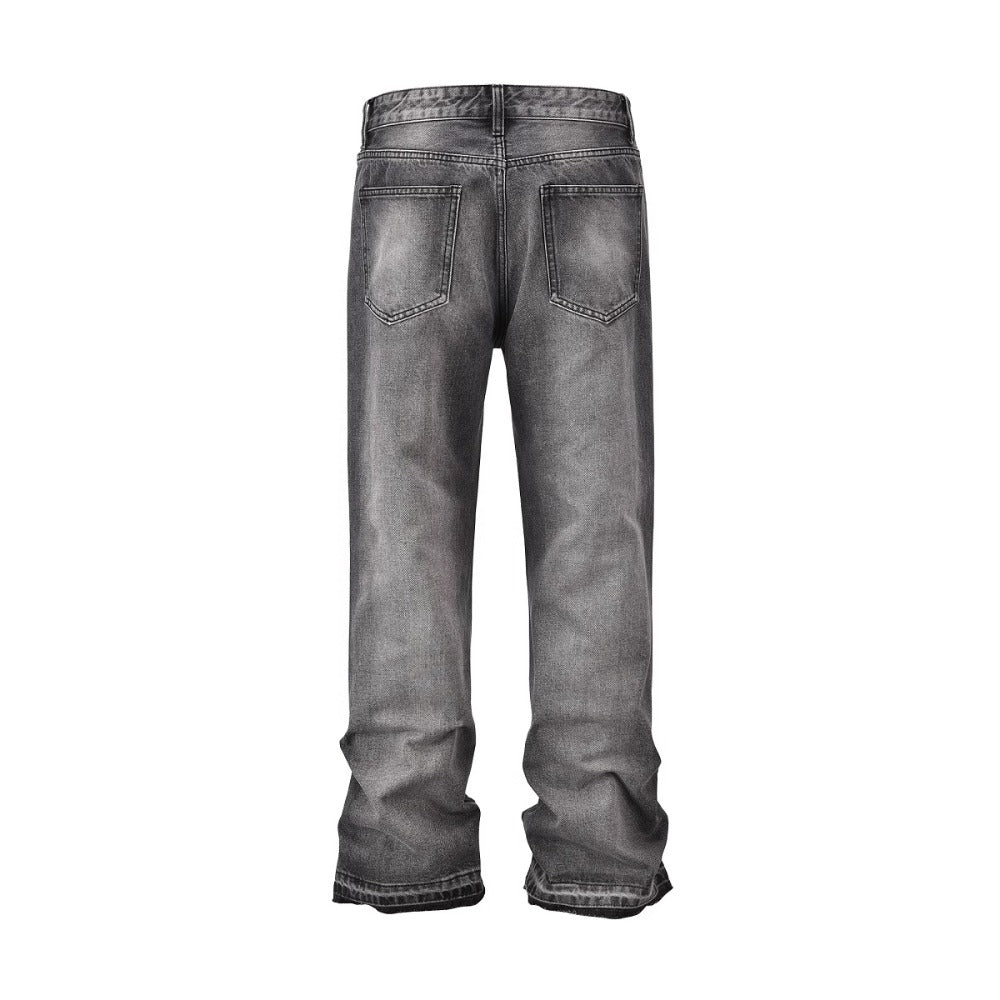 Black Gray Distressed Flared Jeans - Thrashink