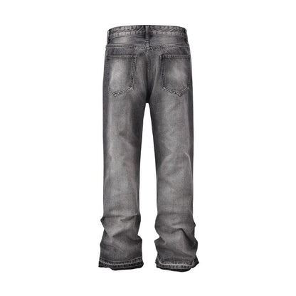 Black Gray Distressed Flared Jeans - Thrashink