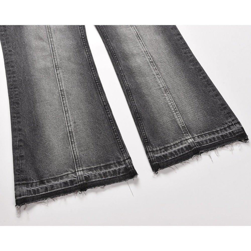 Black Gray Distressed Flared Jeans - Thrashink