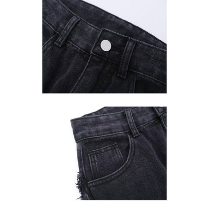 Black Gray Frayed Star Jeans - Thrashink