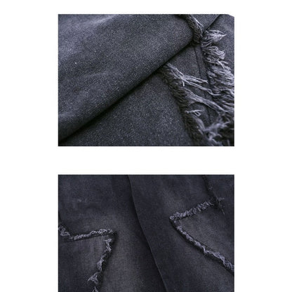 Black Gray Frayed Star Jeans - Thrashink