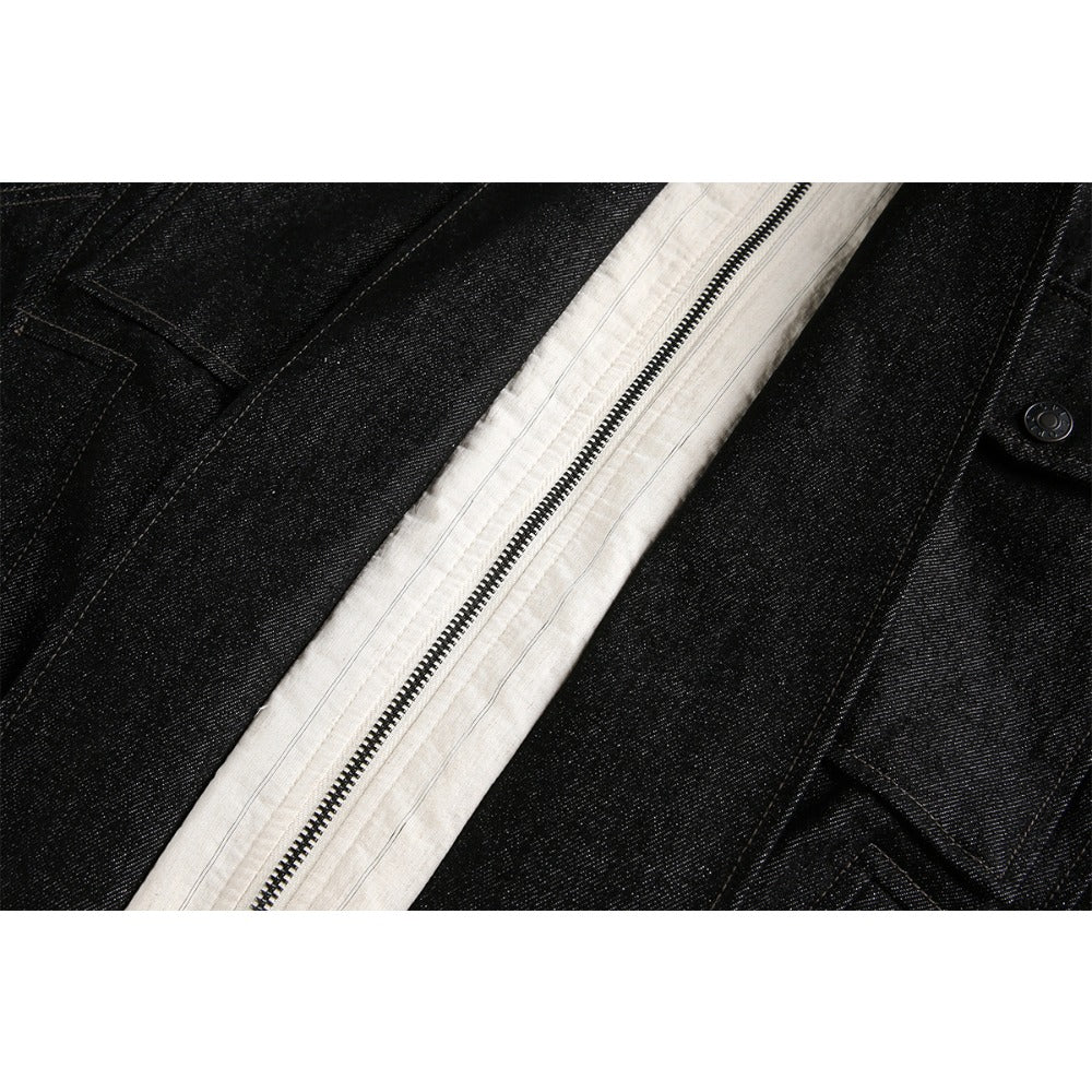 Black Patchwork Faux Two - piece Denim Jacket - Thrashink