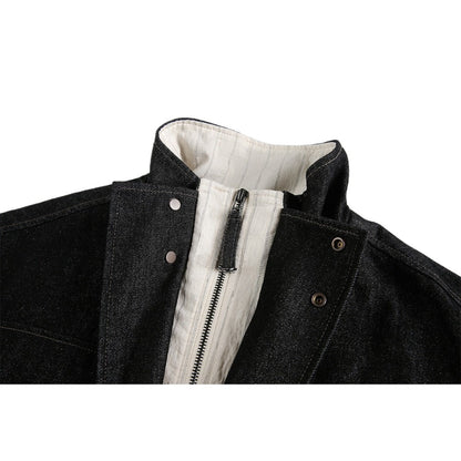 Black Patchwork Faux Two - piece Denim Jacket - Thrashink