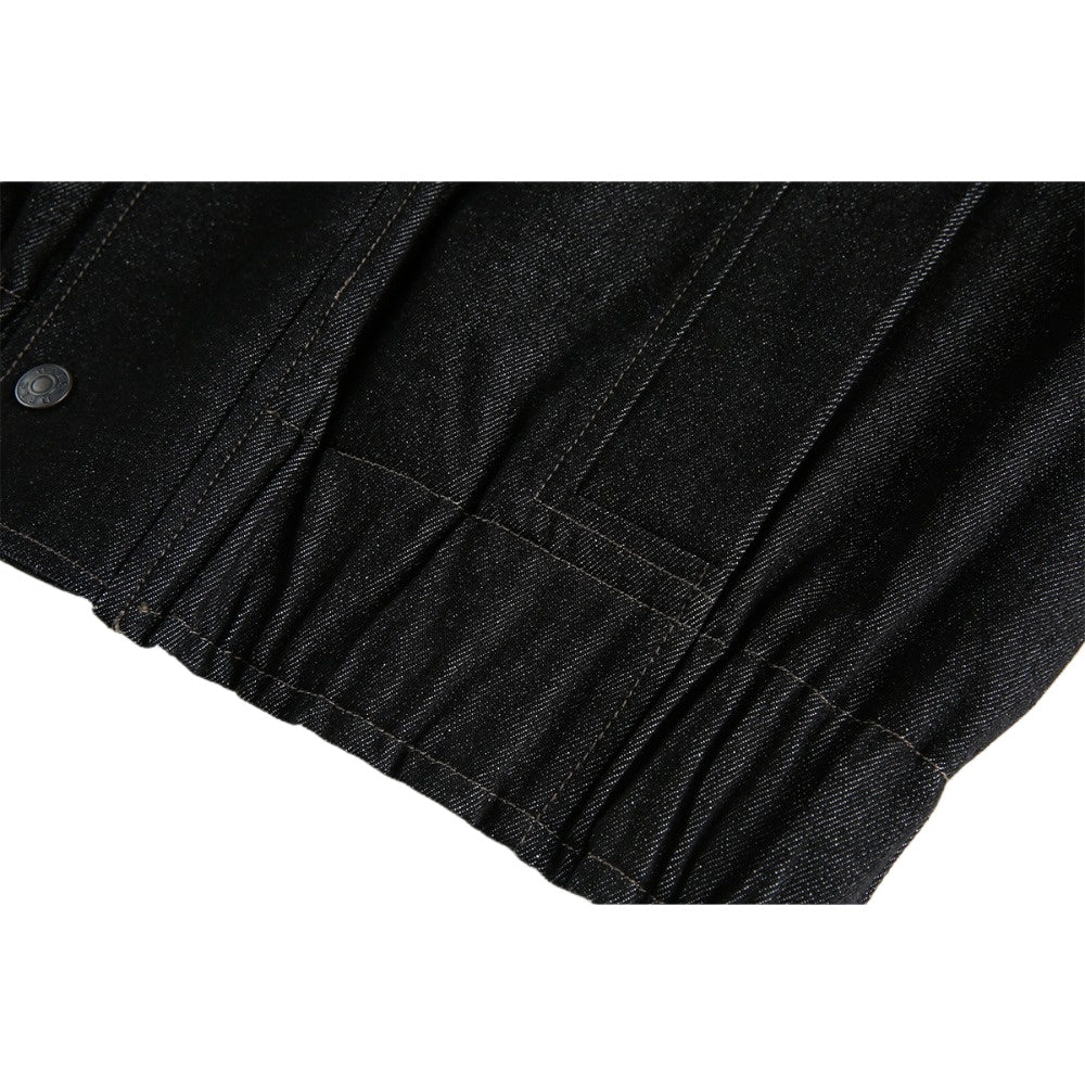 Black Patchwork Faux Two - piece Denim Jacket - Thrashink