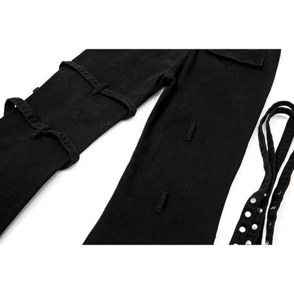 Black Rivet Strapped Flared Pants - Thrashink