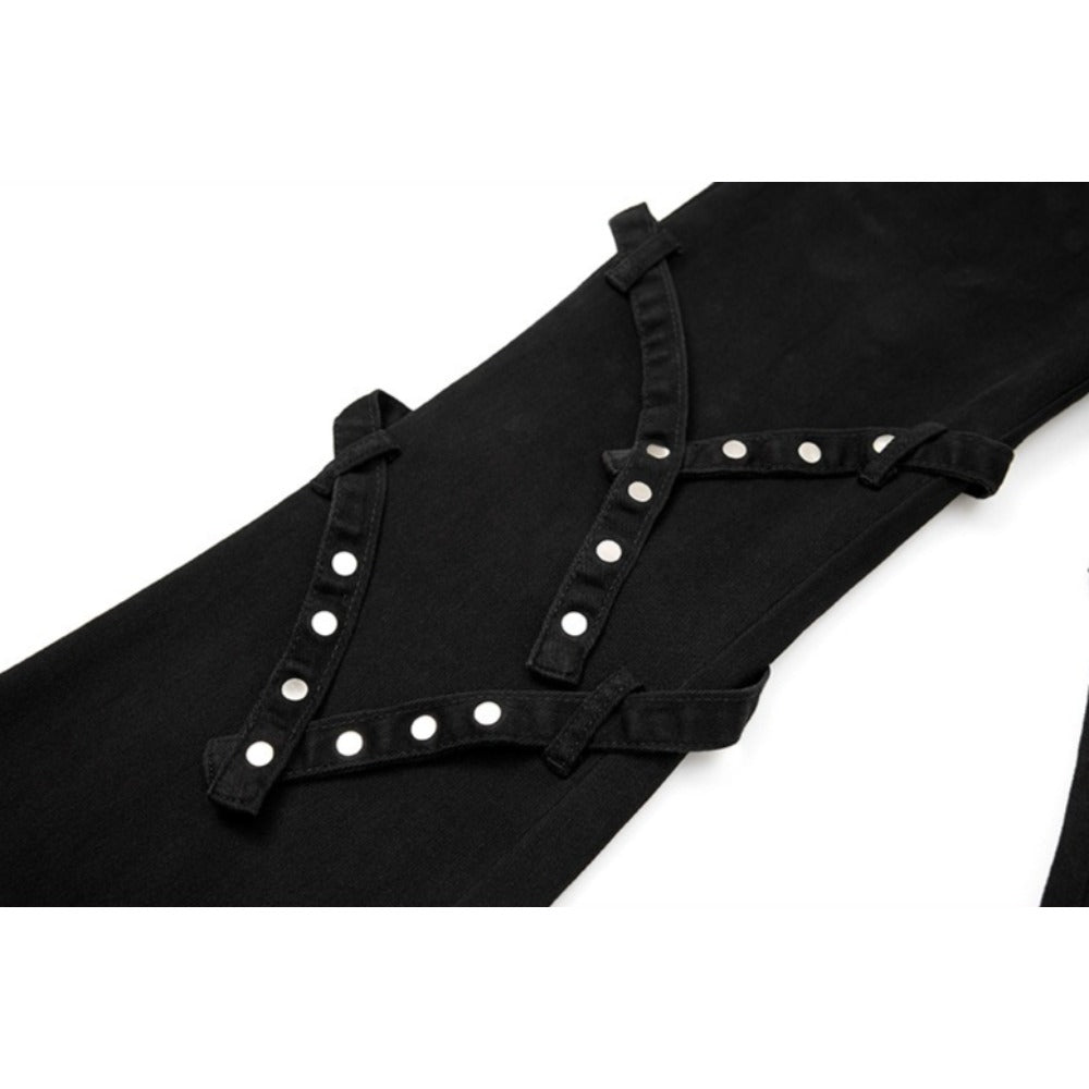 Black Rivet Strapped Flared Pants - Thrashink