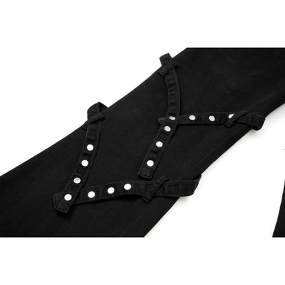 Black Rivet Strapped Flared Pants - Thrashink
