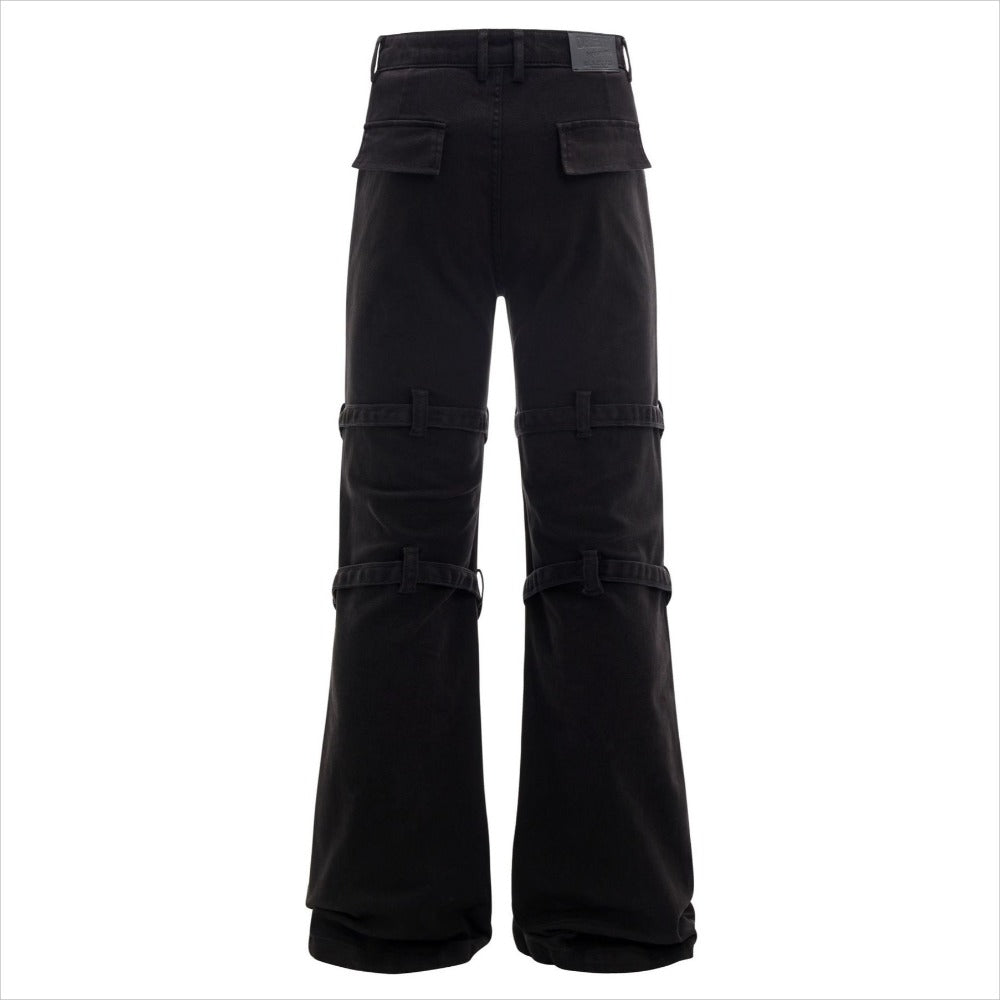 Black Rivet Strapped Flared Pants - Thrashink