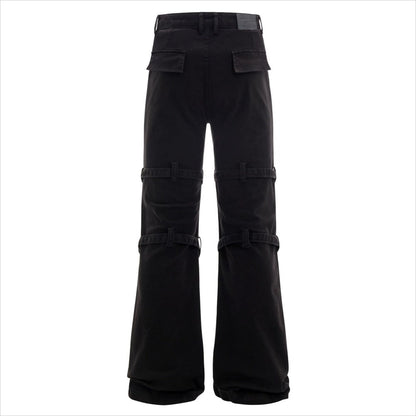 Black Rivet Strapped Flared Pants - Thrashink