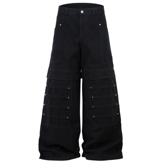 Black Studded Wide - Leg Cargo Jeans - Thrashink