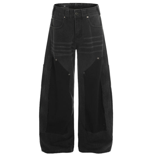 Black Utility Patchwork Wide - Leg Jeans - Thrashink