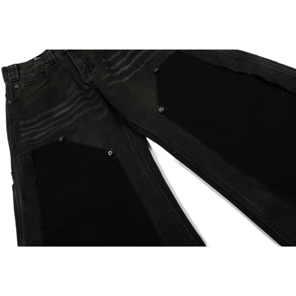 Black Utility Patchwork Wide - Leg Jeans - Thrashink