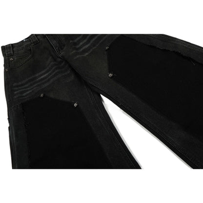 Black Utility Patchwork Wide - Leg Jeans - Thrashink