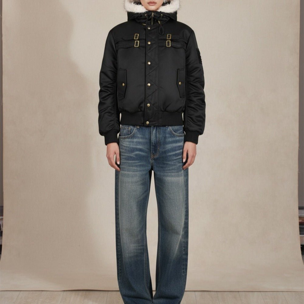 Black Zebra Faux Fur Hooded Bomber Jacket - Thrashink