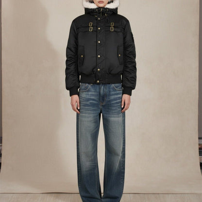 Black Zebra Faux Fur Hooded Bomber Jacket - Thrashink